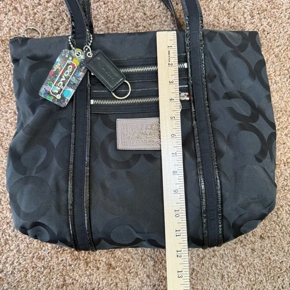 Coach 13826 Poppy Op Art Black Canvas Leather Tote Shoulder Hand Bag Purse EUC - Picture 14 of 16